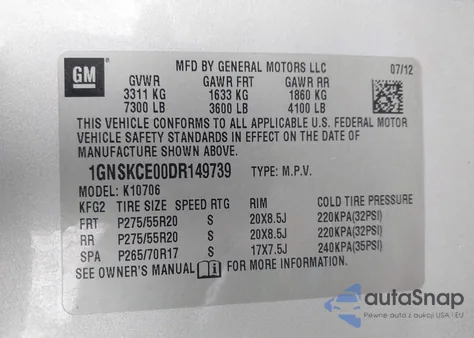 2013 Chevrolet Tahoe Ltz from USA, damaged, VIN 1GNSKCE00DR149739